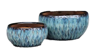 6.7" Chess Bowl Oyster Blue Seaweed Texture